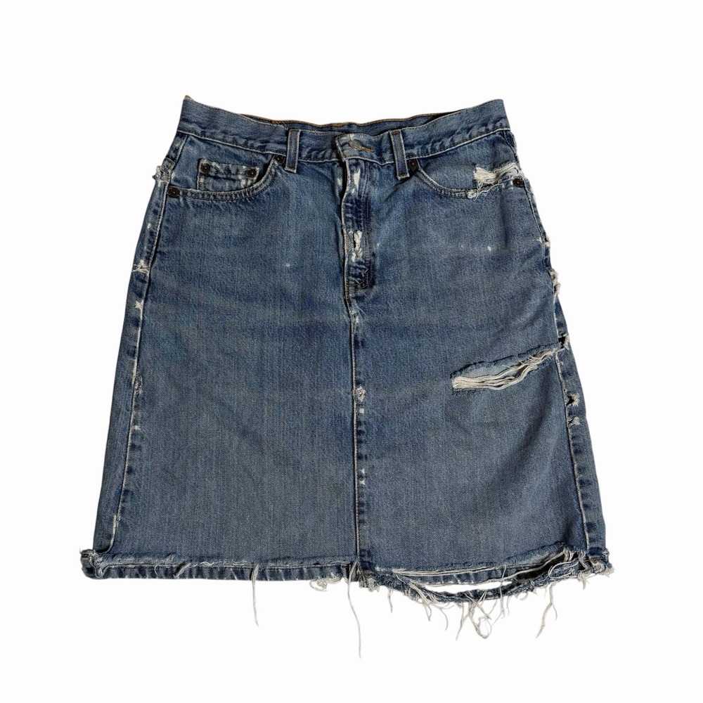 Levi's Red Tab Women's Size 6 Distressed Denim Skirt Y2K Raw Hem Grunge Blue
